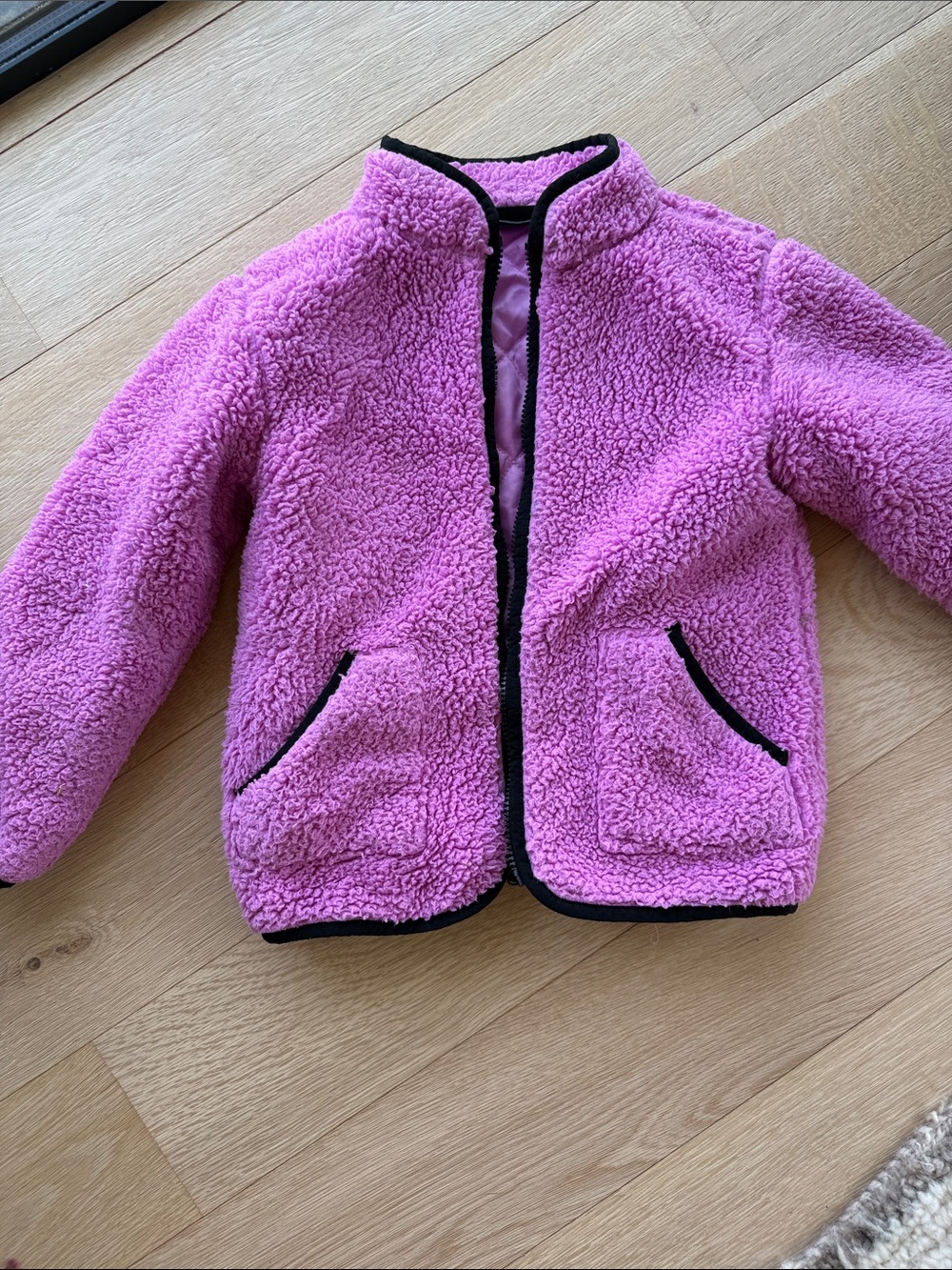Kids 7y Pink Sherpa Jacket with Black Trim